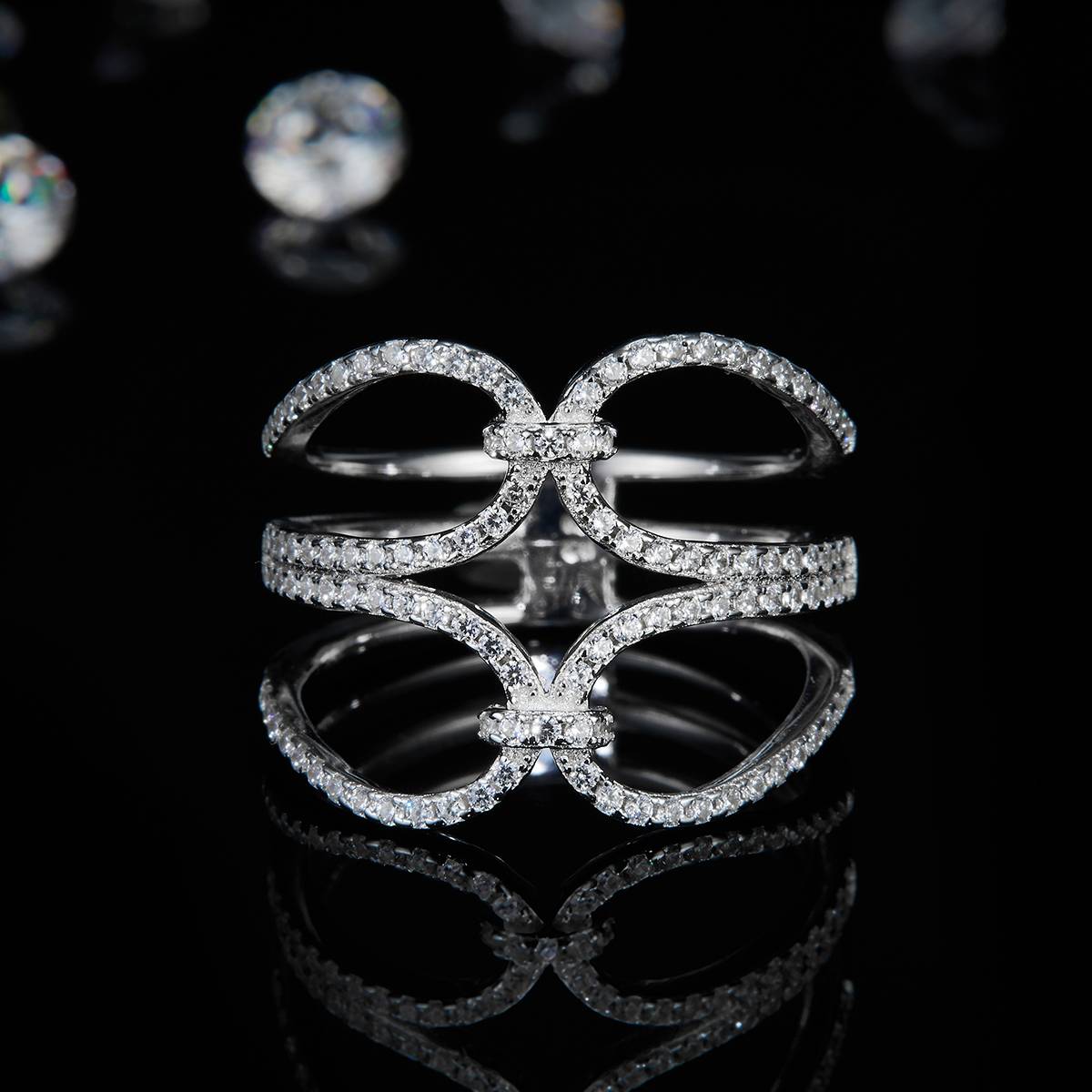 Double ring buckle S925 silver plated platinum women's ring custom selection Side Stone Moissanite 0.59ct