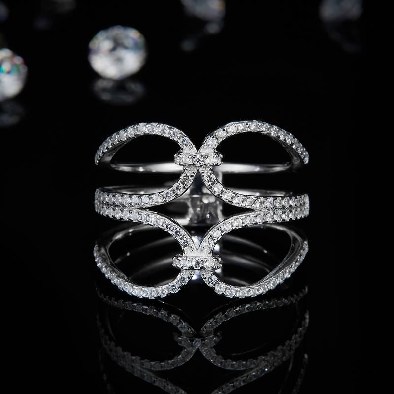 双环相扣排戒S925银镀白金Women's Ring定制选款副石Moissanite0.59ct