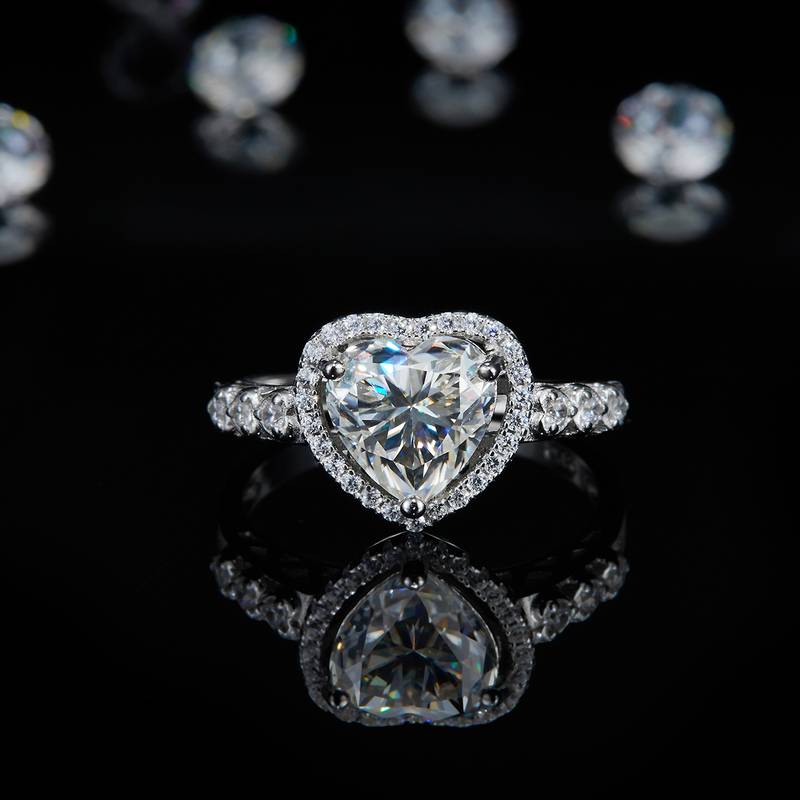 圆包心形钻Women's RingS925银镀白金定制选款主石Moissanite2.0ct/副石高碳钻