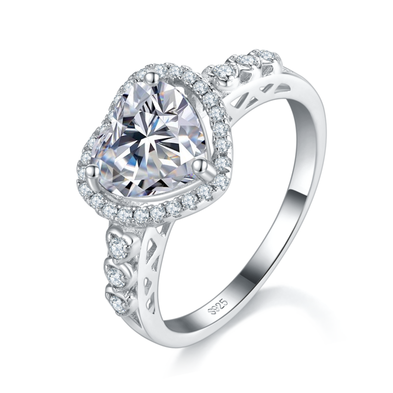圆包心形钻Women's RingS925银镀白金定制选款主石Moissanite2.0ct/副石高碳钻
