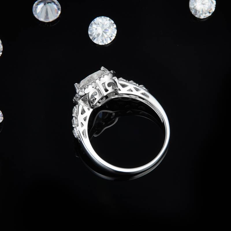 圆包心形钻Women's RingS925银镀白金定制选款主石Moissanite2.0ct/副石高碳钻