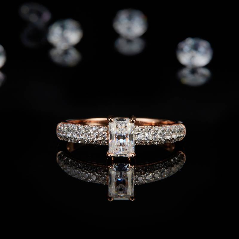 小方糖钻Women's RingS925银镀玫瑰金定制选款主石Moissanite0.5ct/副石高碳钻