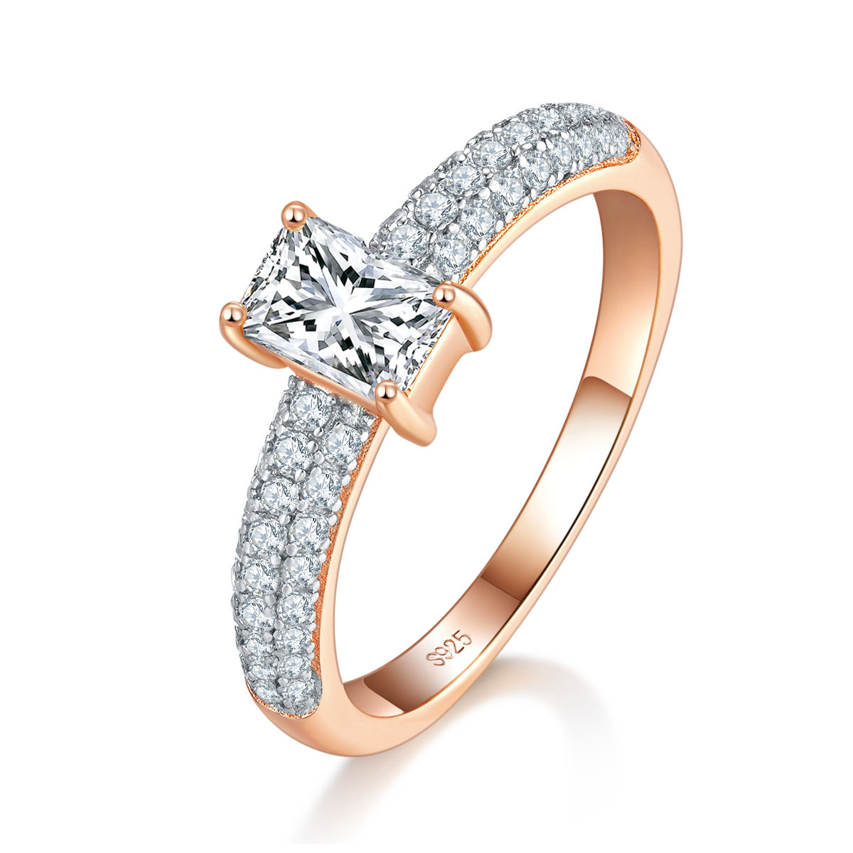 小方糖钻女戒S925银镀玫瑰金定制选款主石莫桑钻0.5ct/副石高碳钻