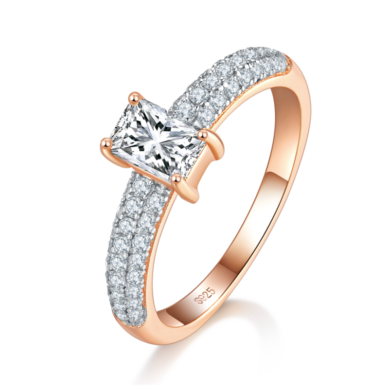小方糖钻Women's RingS925银镀玫瑰金定制选款主石Moissanite0.5ct/副石高碳钻