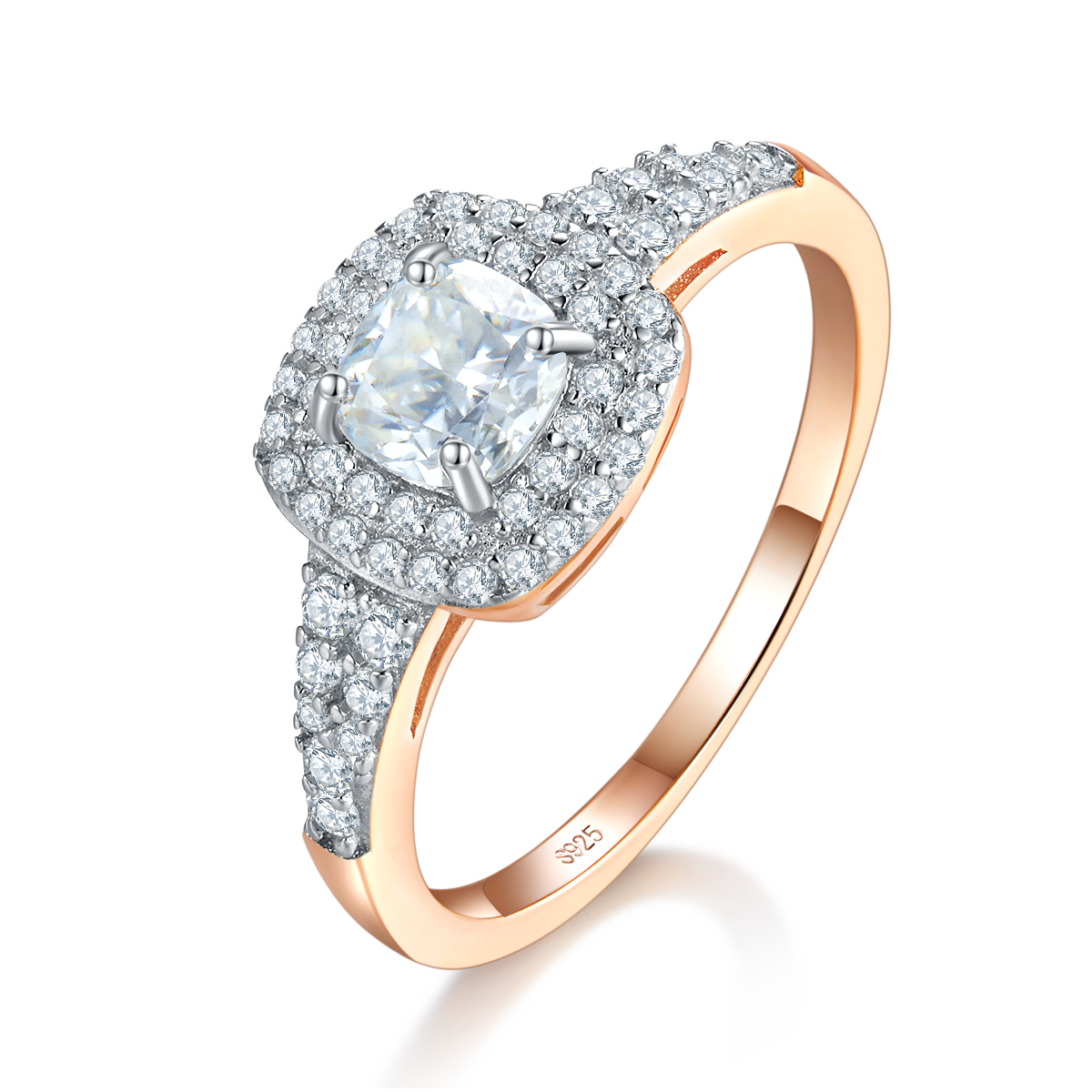 Double layer round bag Cushion diamond women's ring S925 silver plated rose gold custom selection main stone Moissanite 0.6ct/Side Stone Cubic Zirconia
