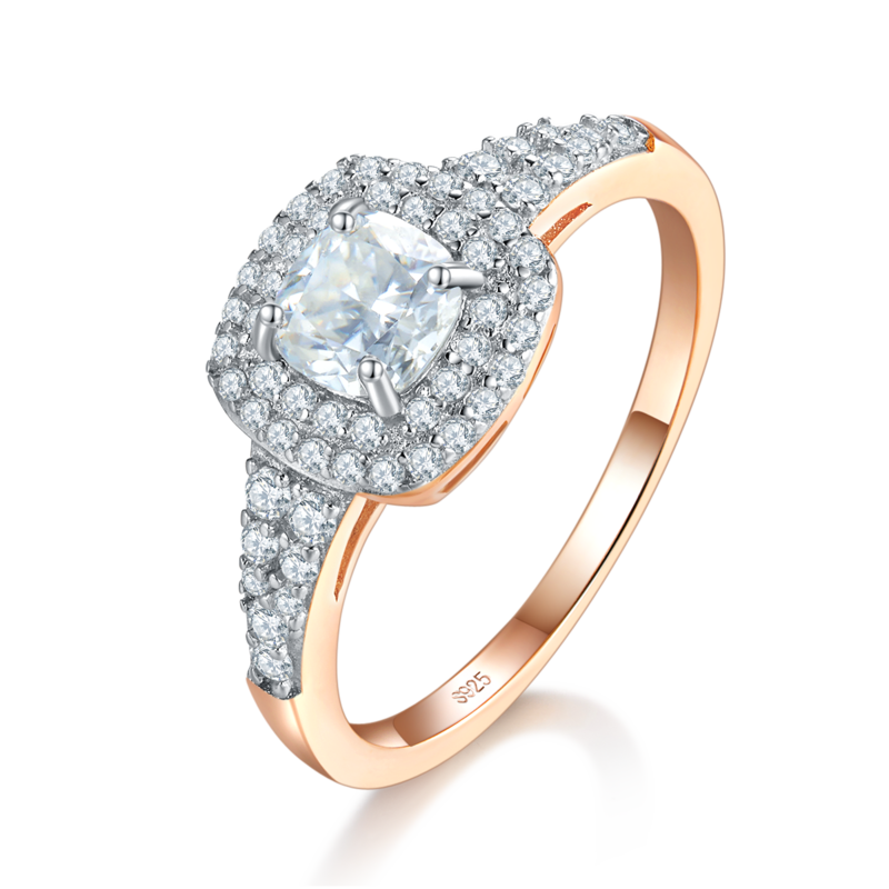 双层圆包枕形钻Women's RingS925银镀玫瑰金定制选款主石Moissanite0.6ct/副石高碳钻
