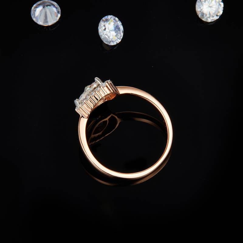水滴钻Women's RingS925银镀玫瑰金定制选款主石Moissanite0.8ct/副石高碳钻