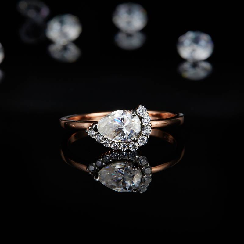 水滴钻Women's RingS925银镀玫瑰金定制选款主石Moissanite0.8ct/副石高碳钻