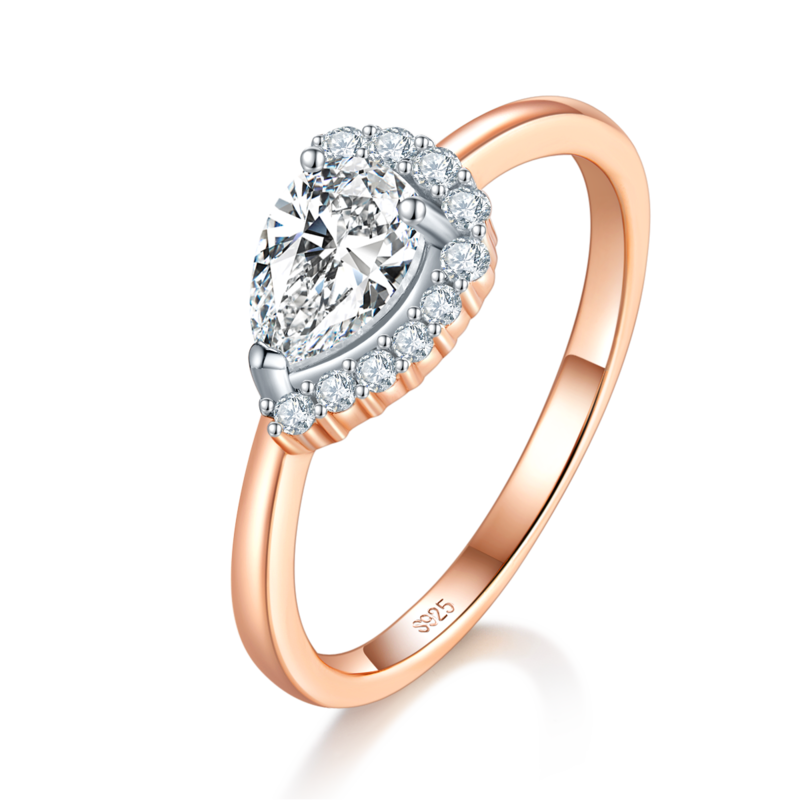 水滴钻Women's RingS925银镀玫瑰金定制选款主石Moissanite0.8ct/副石高碳钻
