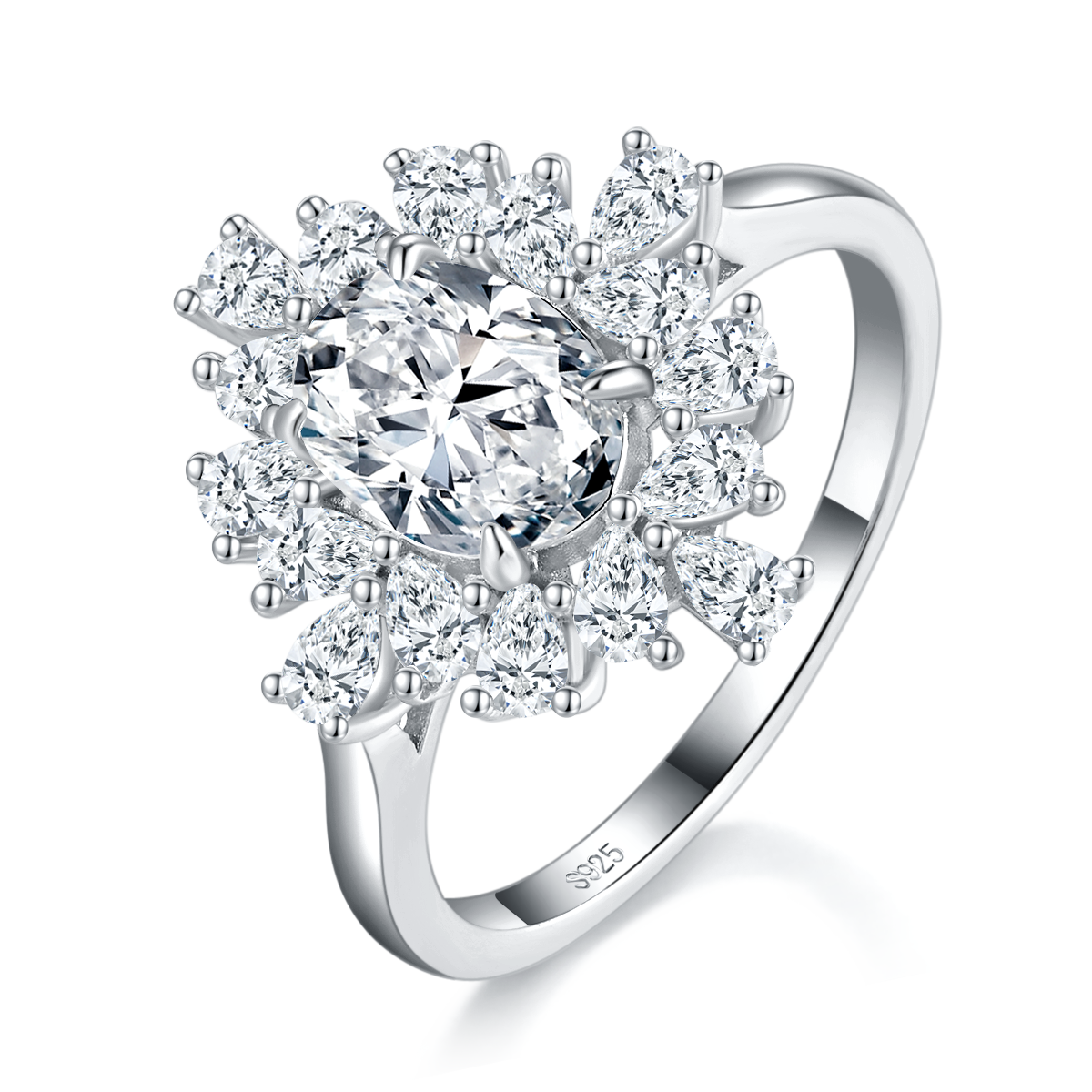 Pearl Small Diamond Set Oval Diamond Women's Ring S925 Silver Plated Platinum Customized Selection Main Stone Moissanite 1.5ct/Side Stone Cubic Zirconia