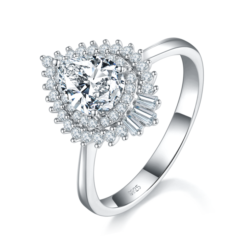 Affordable Luxury款水滴钻Women's RingS925银镀白金定制选款主石Moissanite1.25ct/副石高碳钻