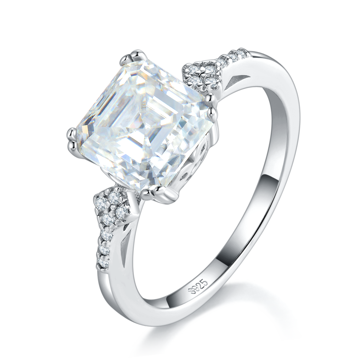 Square Diamond Women's Ring S925 Silver Plated Platinum Customized Selection Main Stone Moissanite 2.5ct/Side Stone Cubic Zirconia