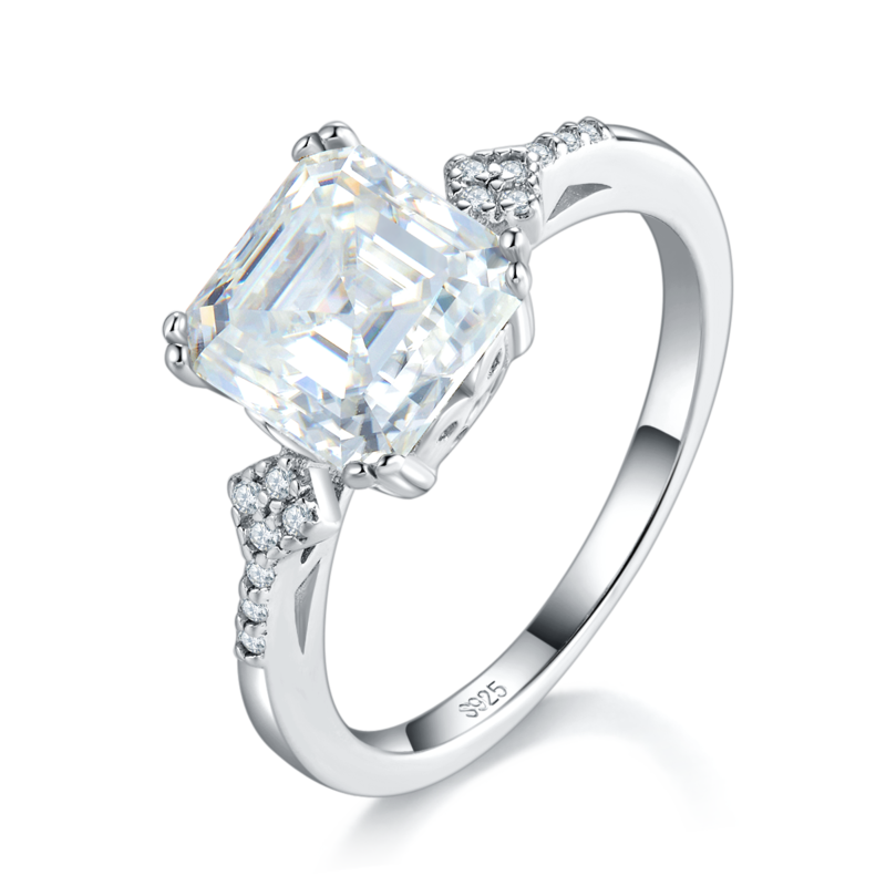 方钻Women's RingS925银镀白金定制选款主石Moissanite2.5ct/副石高碳钻