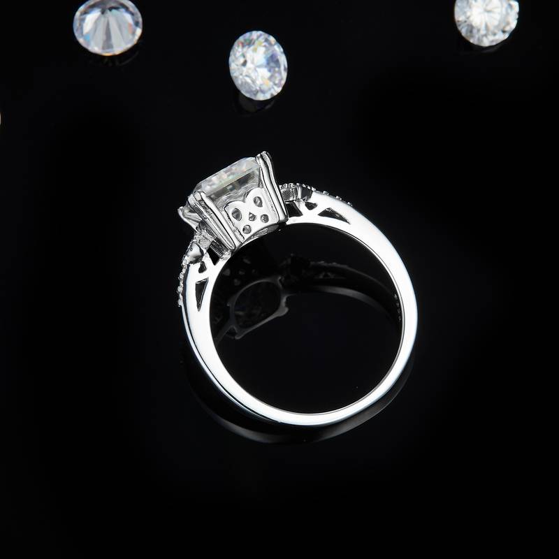 方钻Women's RingS925银镀白金定制选款主石Moissanite2.5ct/副石高碳钻