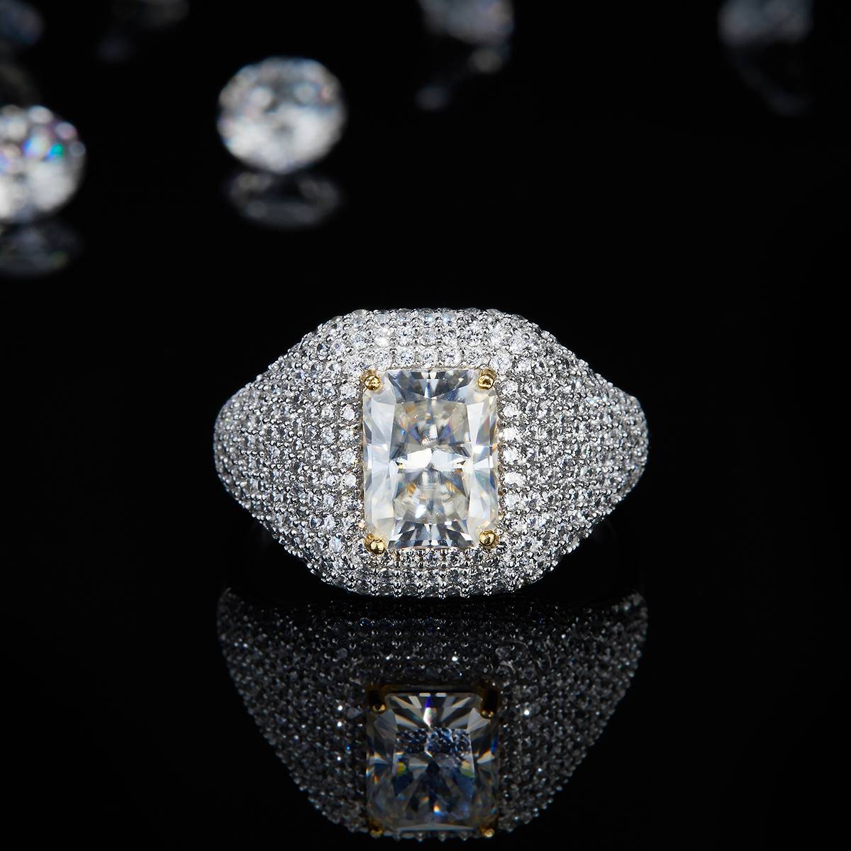 Luxury Full Diamond Set Square Diamond Women's Ring S925 Silver Plated Platinum Customized Selection Main Stone Moissanite 2.0ct/Side Stone Cubic Zirconia