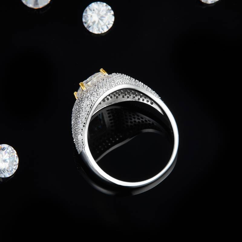 豪华款满钻围镶方钻Women's RingS925银镀白金定制选款主石Moissanite2.0ct/副石高碳钻