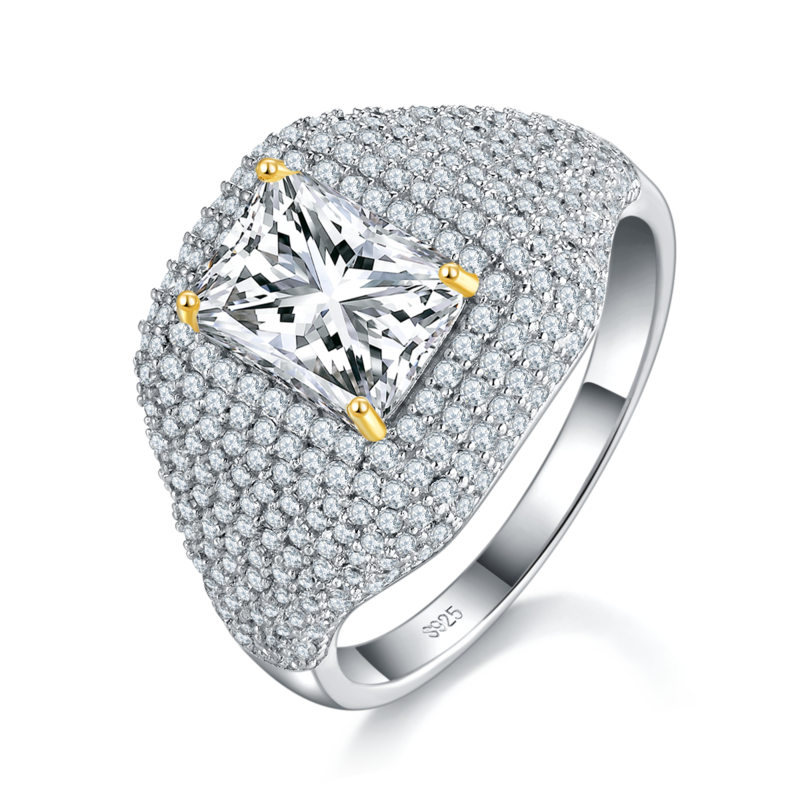 豪华款满钻围镶方钻Women's RingS925银镀白金定制选款主石Moissanite2.0ct/副石高碳钻