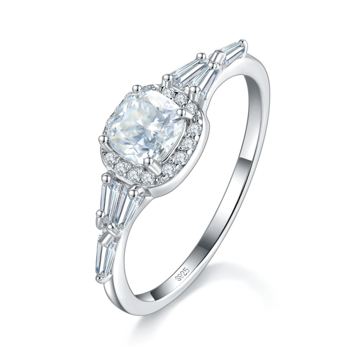 Fang Bao Cushion Diamond Women's Ring S925 Silver Plated Platinum Customized Selection Main Stone Moissanite 0.6ct/Side Stone Cubic Zirconia
