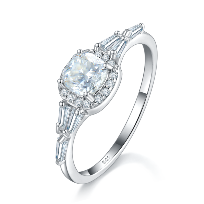 方包枕形钻Women's RingS925银镀白金定制选款主石Moissanite0.6ct/副石高碳钻