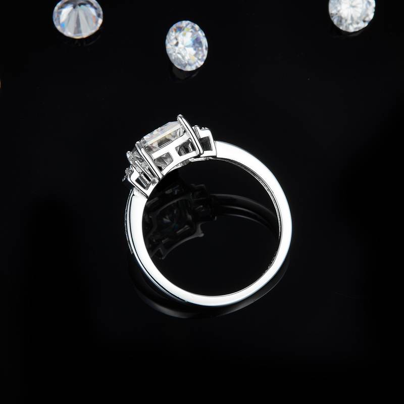 三石款方钻Women's RingS925银镀白金定制选款主石Moissanite3.0ct/副石高碳钻