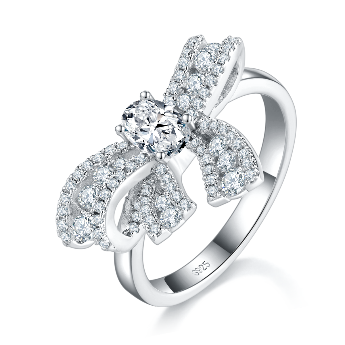 Butterfly Bow Oval Diamond Women's Ring S925 Silver Plated Platinum Customized Selection Main Stone Moissanite 0.5ct/Side Stone Cubic Zirconia