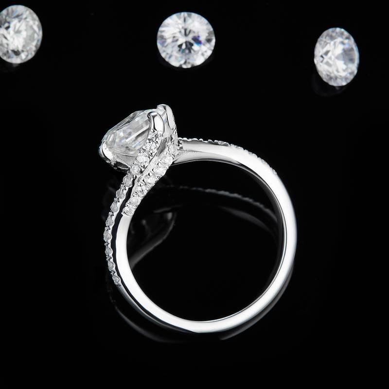 扭臂方钻Women's RingS925银镀白金定制选款主石Moissanite2.0ct/副石高碳钻