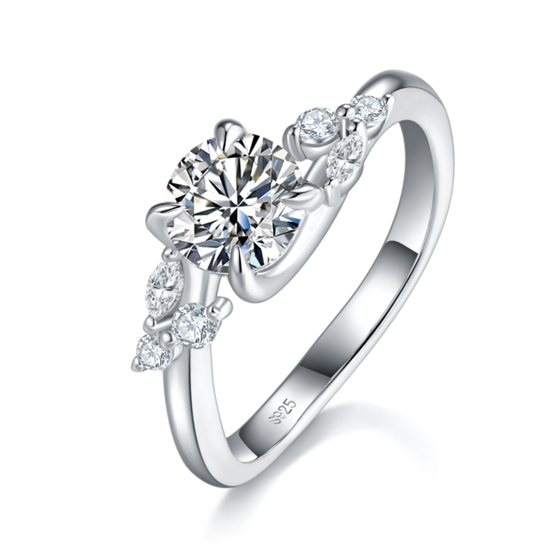 扭臂四爪S925银镀白金定制选款主石Moissanite1.0ct/副石高碳钻