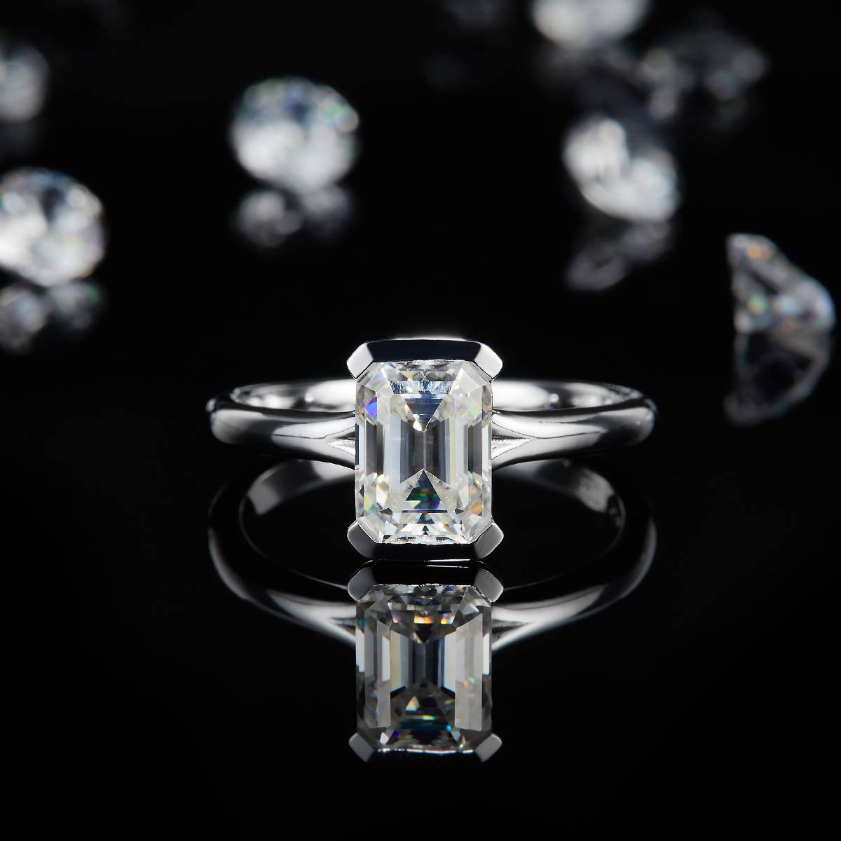 Simplified Square Diamond Women's Ring S925 Silver Plated Platinum Customized Selection Moissanite 2.0ct