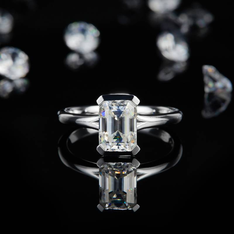 简约方钻Women's RingS925银镀白金定制选款Moissanite2.0ct