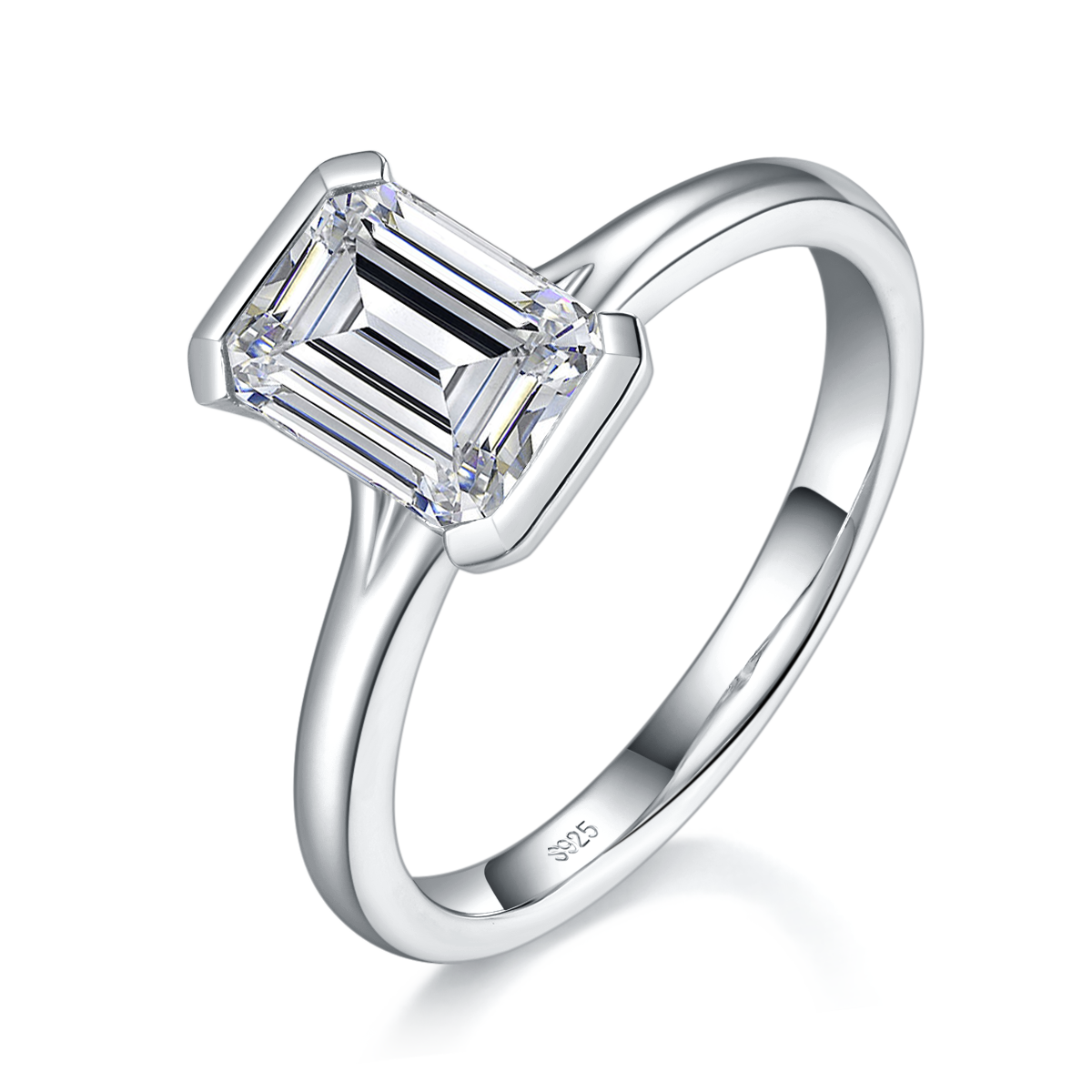 Simplified Square Diamond Women's Ring S925 Silver Plated Platinum Customized Selection Moissanite 2.0ct