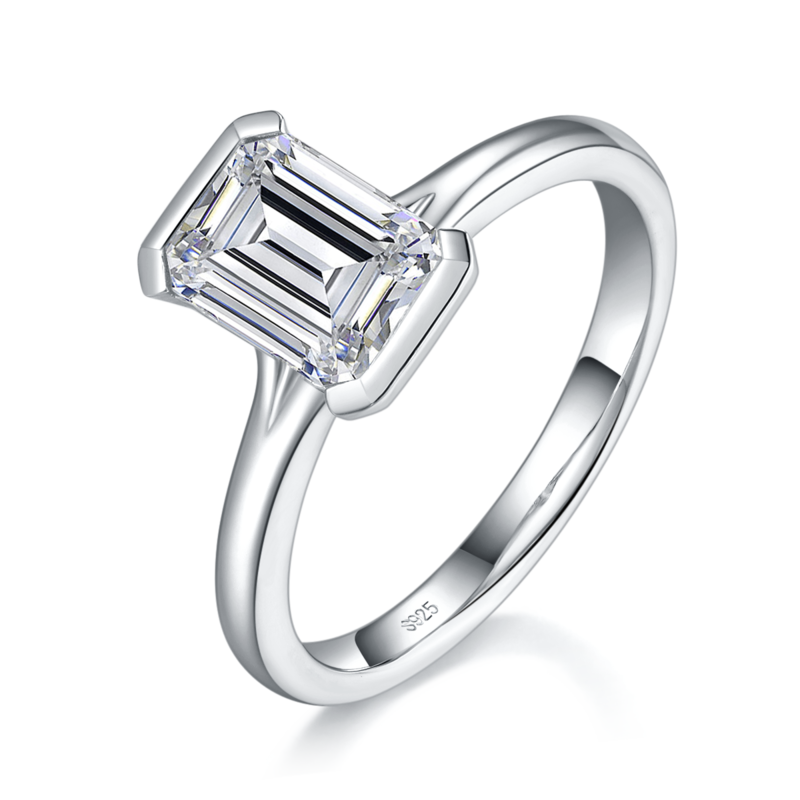 简约方钻Women's RingS925银镀白金定制选款Moissanite2.0ct