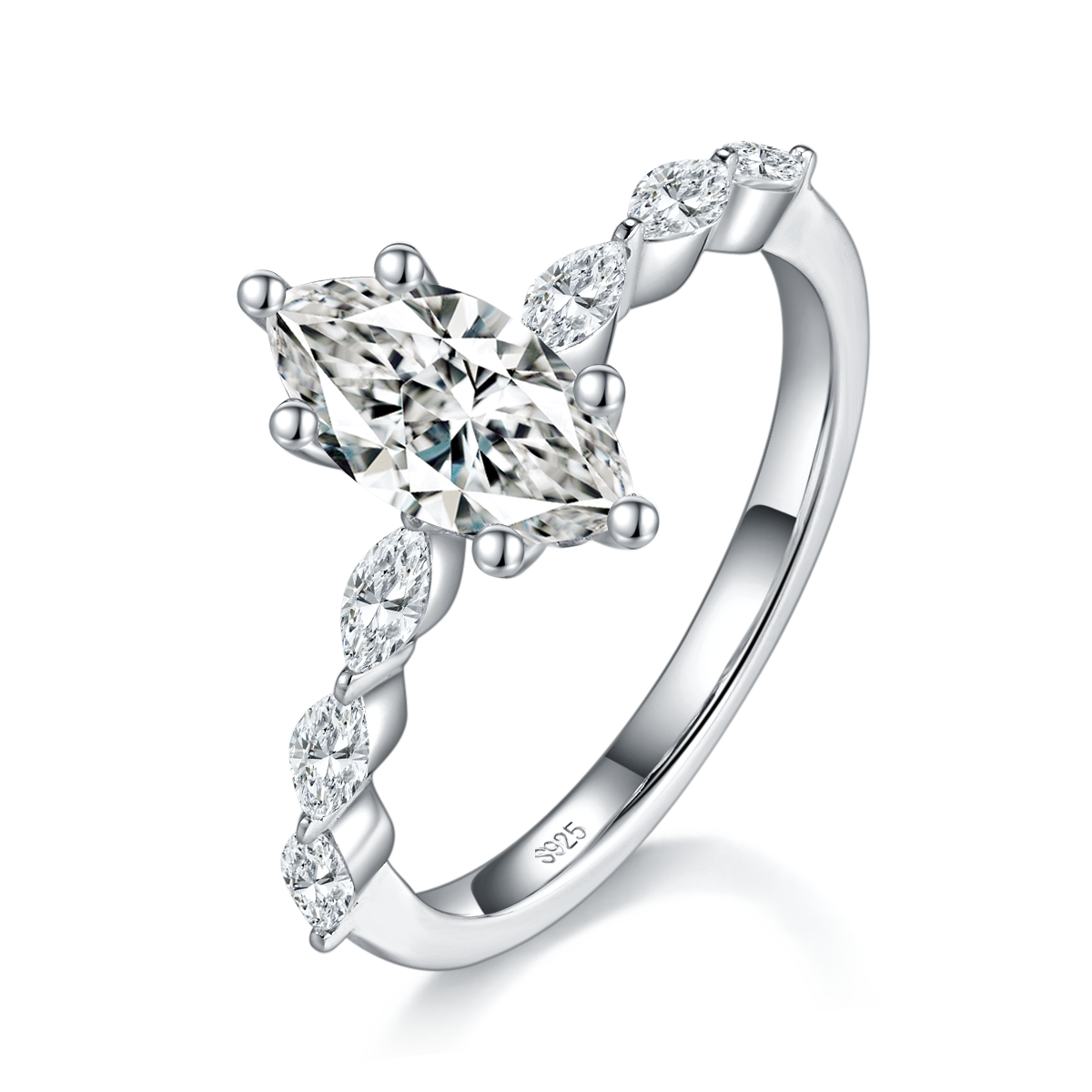 Marquis Diamond Women's Ring S925 Silver Plated Platinum Customized Selection Main Stone Moissanite 1.0ct/Side Stone Cubic Zirconia