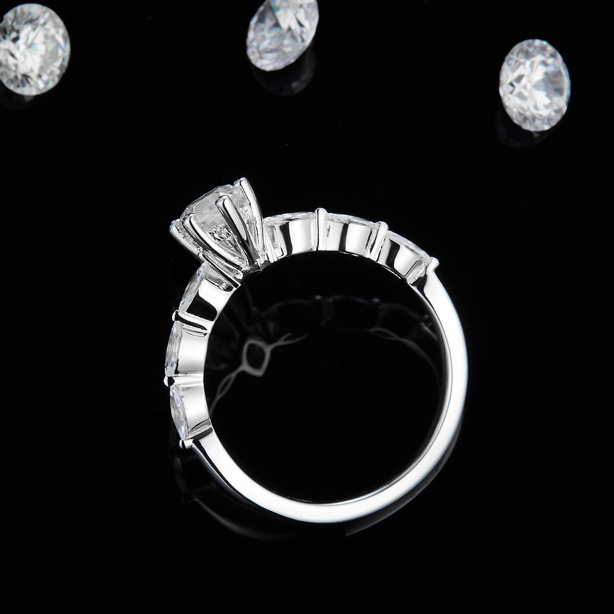 Marquis Diamond Women's Ring S925 Silver Plated Platinum Customized Selection Main Stone Moissanite 1.0ct/Side Stone Cubic Zirconia