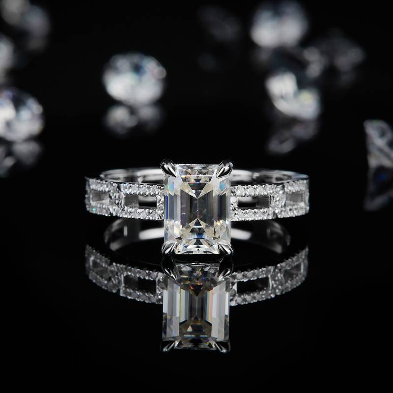 Affordable Luxury方钻Women's RingS925银镀白金定制选款主石Moissanite2.0ct/副石高碳钻