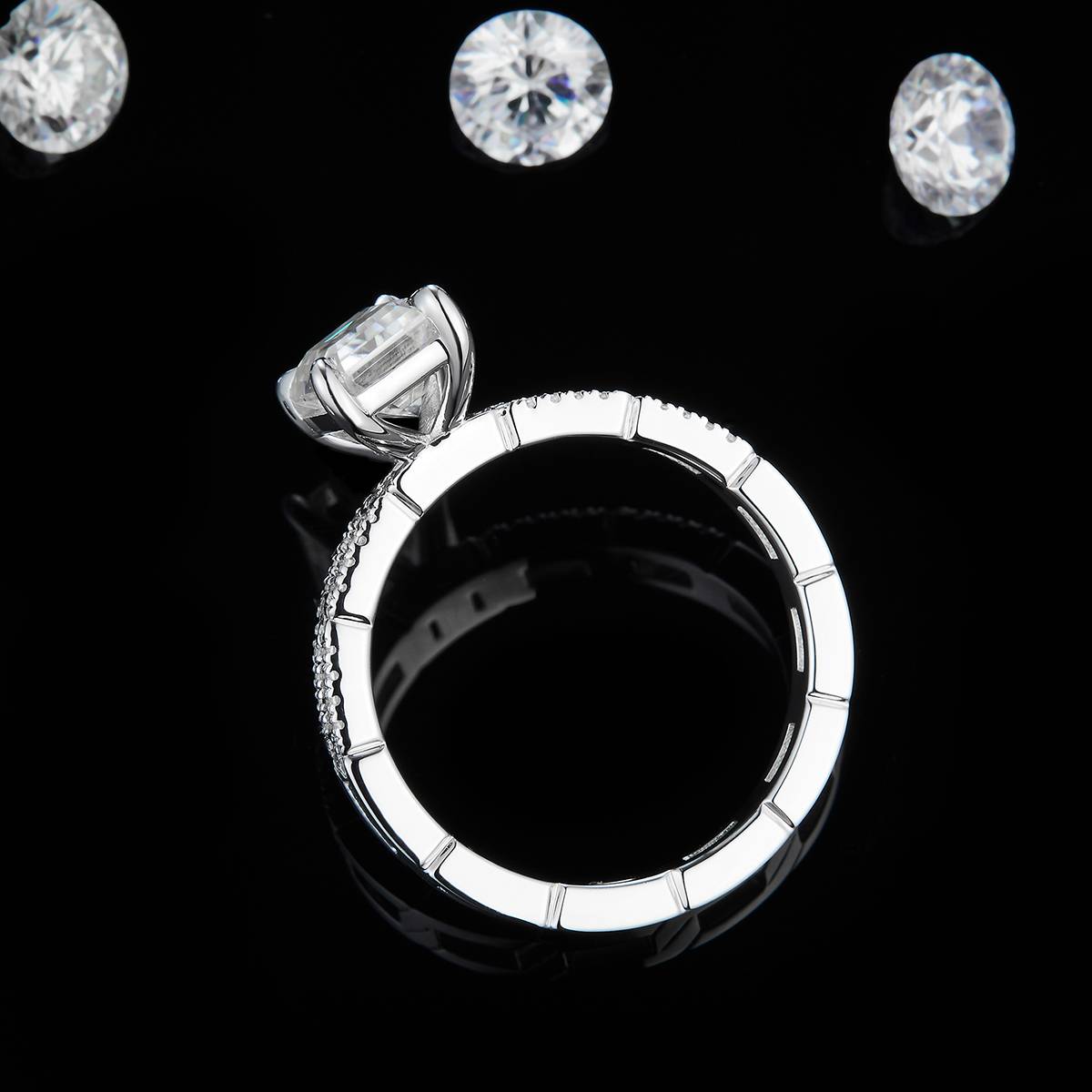Light Luxury Square Diamond Women's Ring S925 Silver Plated Platinum Customized Selection Main Stone Moissanite 2.0ct/Side Stone Cubic Zirconia