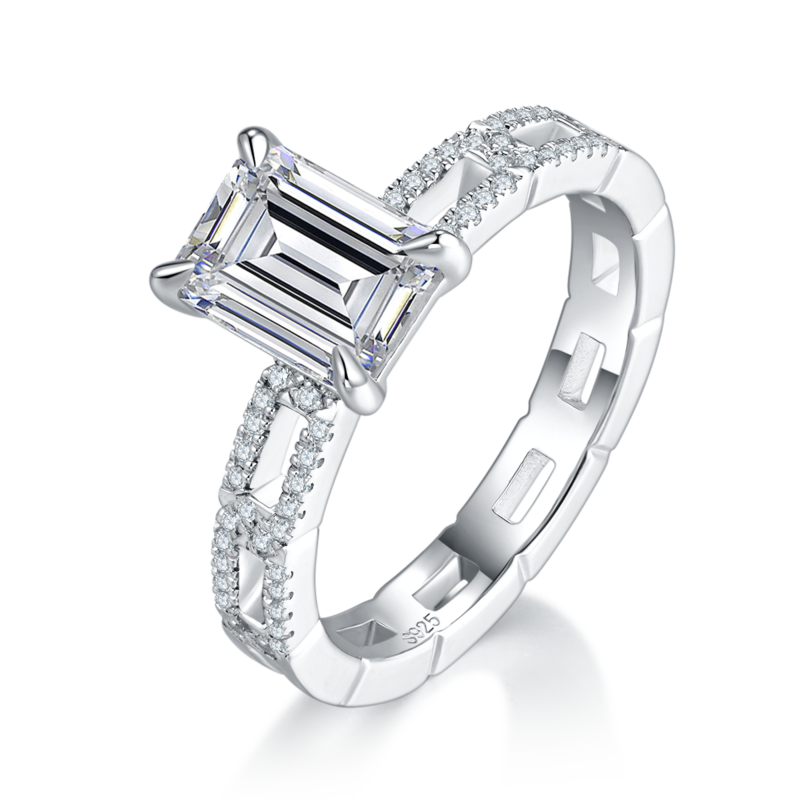 Affordable Luxury方钻Women's RingS925银镀白金定制选款主石Moissanite2.0ct/副石高碳钻