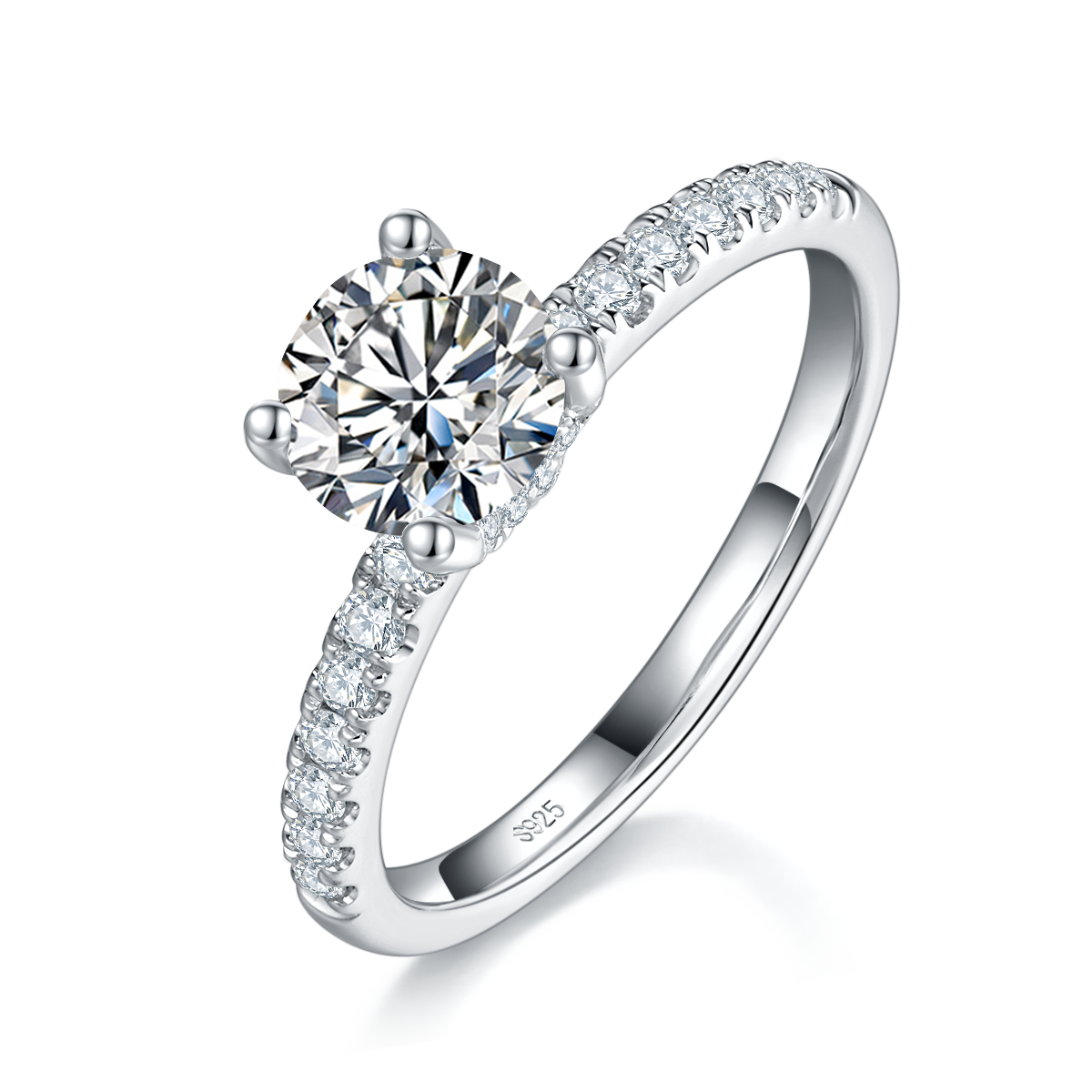 Four Claw Women's Ring S925 Silver Plated Platinum Customized Selection Main Stone Moissanite 1.0ct/Side Stone Cubic Zirconia