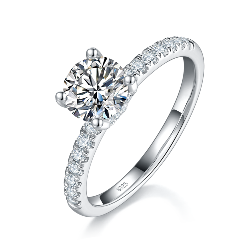 四爪女戒S925银镀白金定制选款主石莫桑钻1.0ct/副石高碳钻