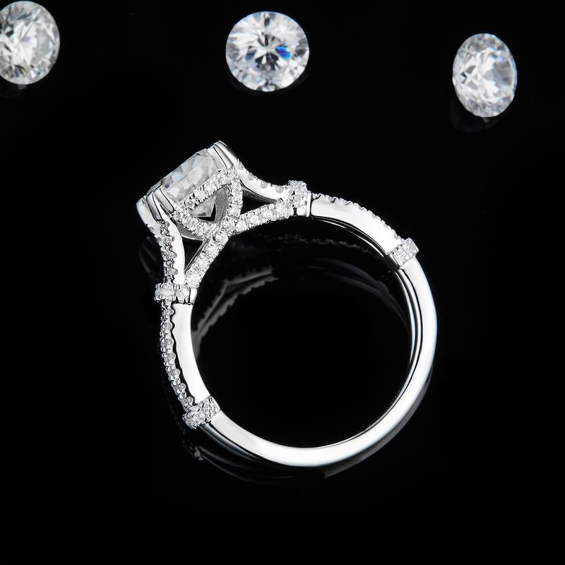 蛋形钻Women's RingS925银镀白金定制选款主石Moissanite2.0ct/副石高碳钻