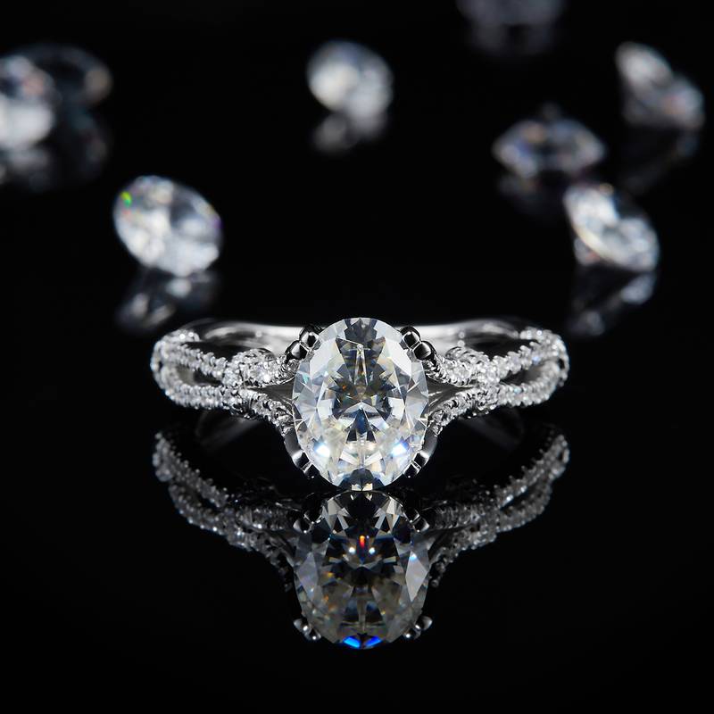 蛋形钻Women's RingS925银镀白金定制选款主石Moissanite2.0ct/副石高碳钻