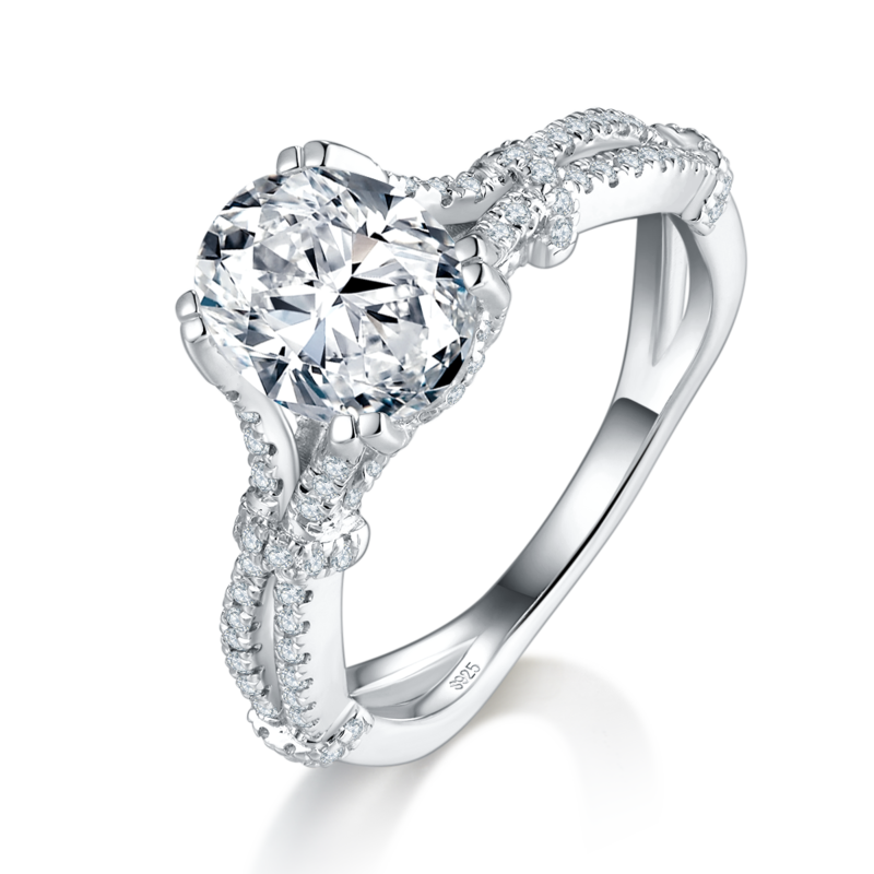 蛋形钻Women's RingS925银镀白金定制选款主石Moissanite2.0ct/副石高碳钻