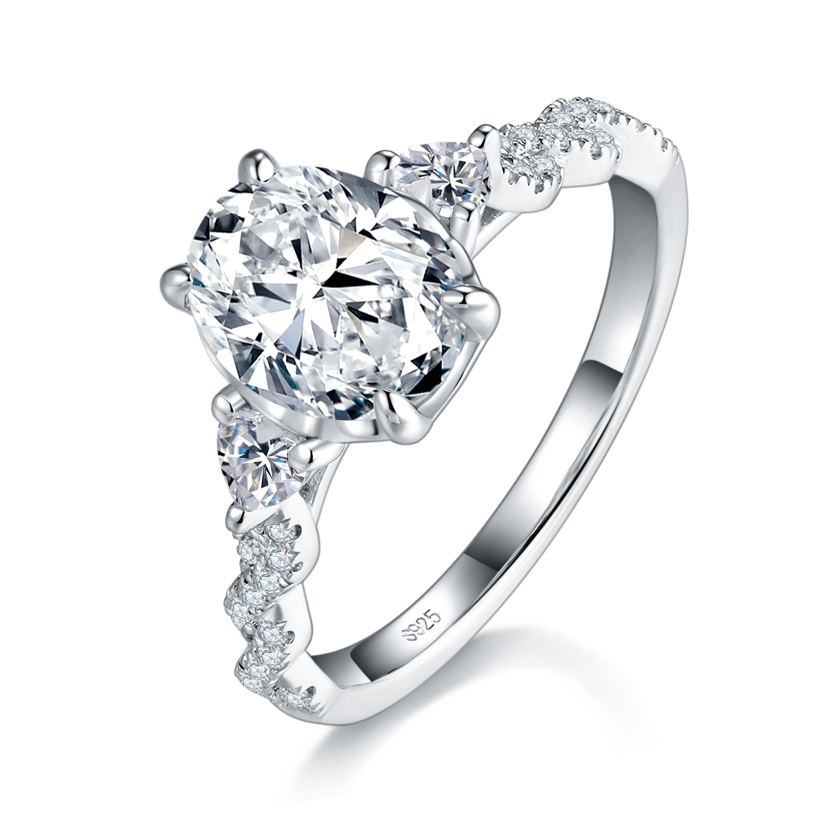 Twisted Arm Oval Diamond Women's Ring S925 Silver Plated Platinum Customized Selection Main Stone Moissanite 2.0ct/Side Stone Cubic Zirconia