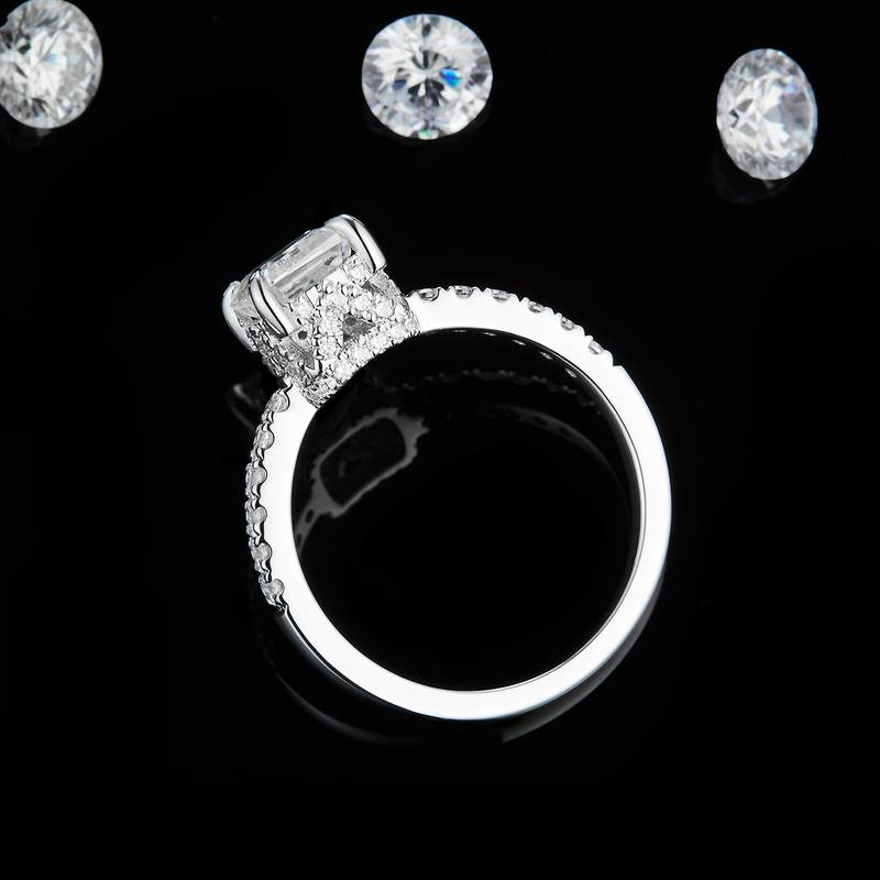 微镶方钻Women's RingS925银镀白金定制选款主石Moissanite1.0ct/副石高碳钻