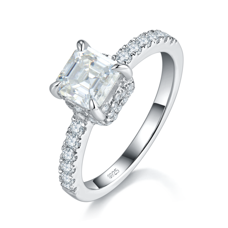 微镶方钻Women's RingS925银镀白金定制选款主石Moissanite1.0ct/副石高碳钻