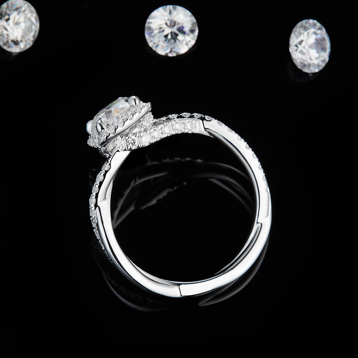 Double Twisted Arm Cushion Diamond Women's Ring S925 Silver Plated Platinum Customized Selection Main Stone Moissanite 1.0ct/Side Stone Cubic Zirconia