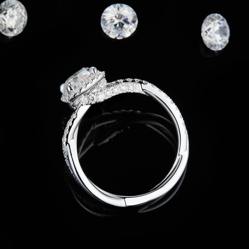 双扭臂枕形钻Women's RingS925银镀白金定制选款主石Moissanite1.0ct/副石高碳钻
