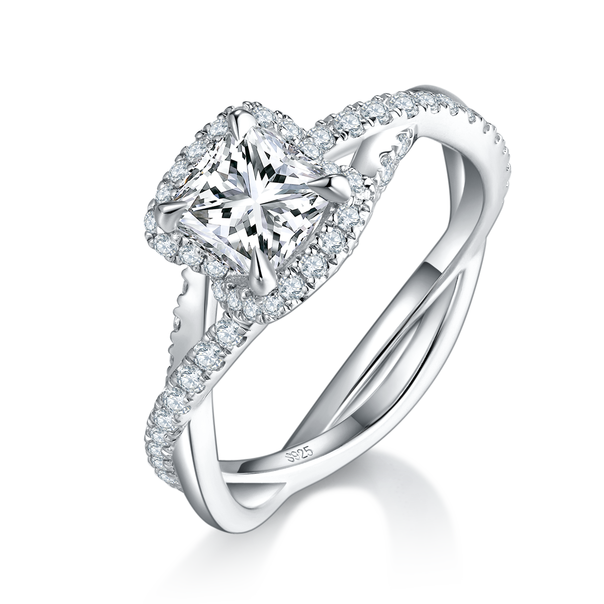 Double Twisted Arm Cushion Diamond Women's Ring S925 Silver Plated Platinum Customized Selection Main Stone Moissanite 1.0ct/Side Stone Cubic Zirconia
