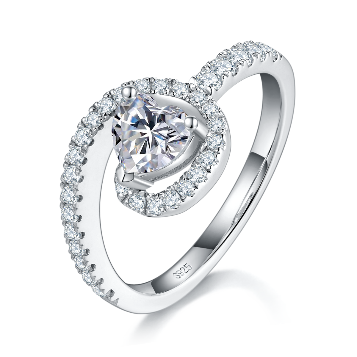 Twisted Arm Heart Diamond Women's Ring S925 Silver Plated Platinum Customized Selection Main Stone Moissanite 0.6ct/Side Stone Cubic Zirconia