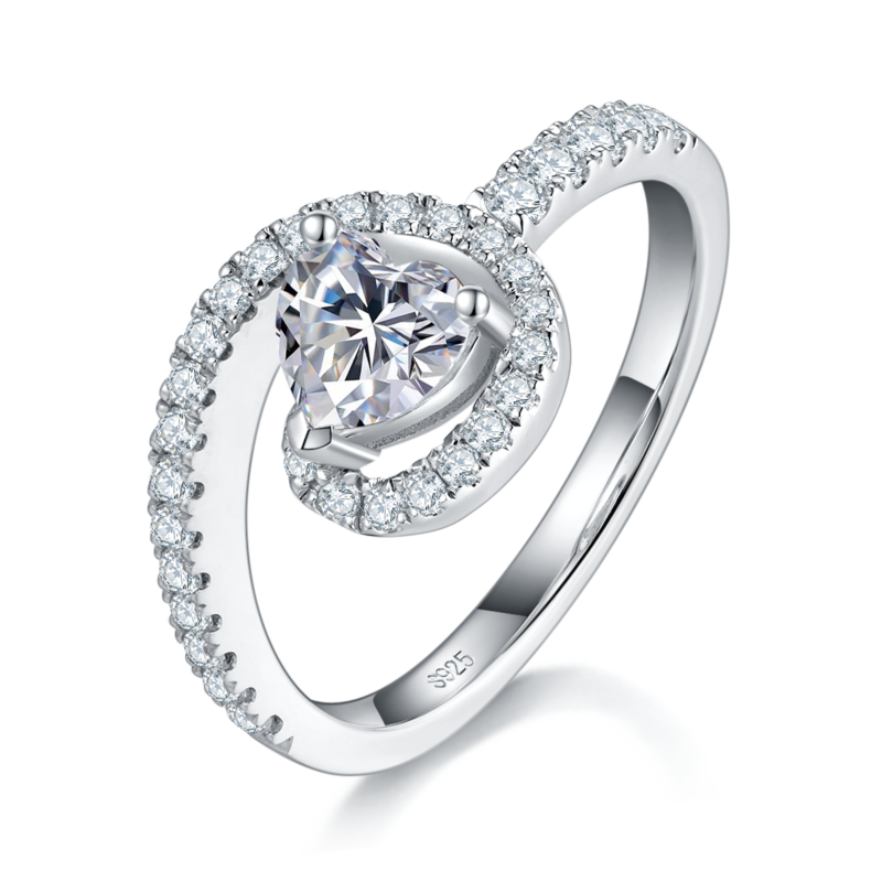 扭臂心形钻Women's RingS925银镀白金定制选款主石Moissanite0.6ct/副石高碳钻