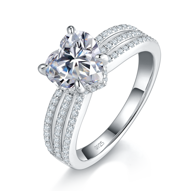 Affordable Luxury心形钻Women's RingS925银镀白金定制选款主石Moissanite2.0ct/副石高碳钻